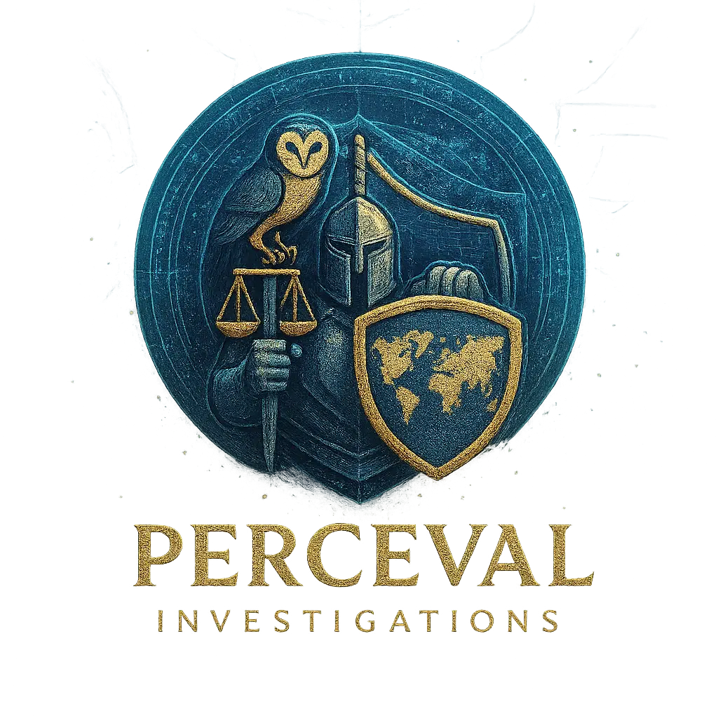 Logo Perceval Investigations - Agence de renseignement et d’enquêtes privées à Toulouse Autre version du logo de l'agence d'enquête privé Perceval Investigations